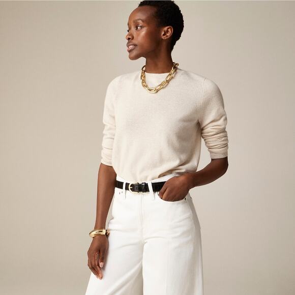 J. CREW Cashmere Classic-Fit Crewneck Sweater Heather Natural Sz S $148 {G50} - Picture 1 of 6